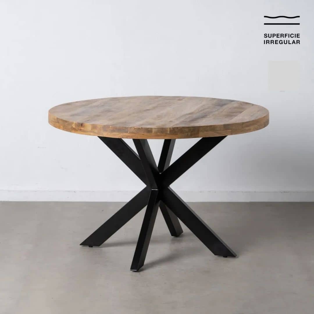 Mesa redonda natural-negro madera de mango